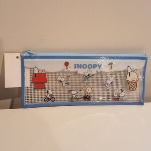 Snoopy Peanuts Mesh Zipper Cosmetic Bag Pencil Pouch, Dark Blue, NEW